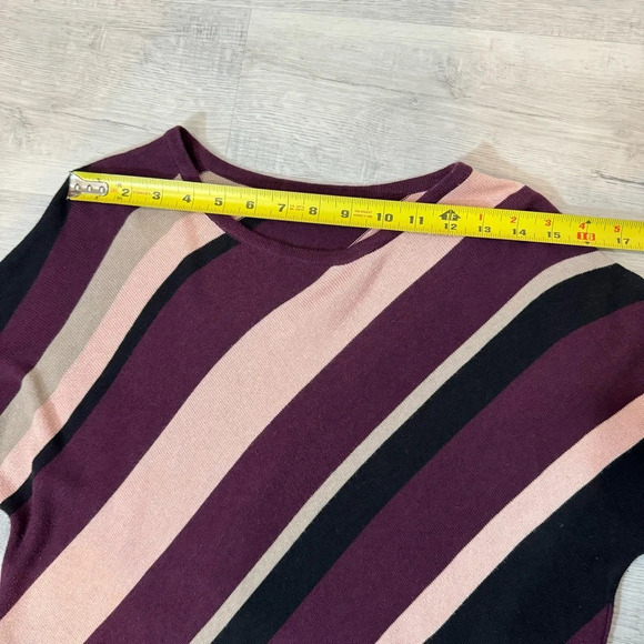 Allison Daley Sparkly Pink and Burgundy Wide Striped 3/4 Sleeve Sweater - Picture 13 of 17